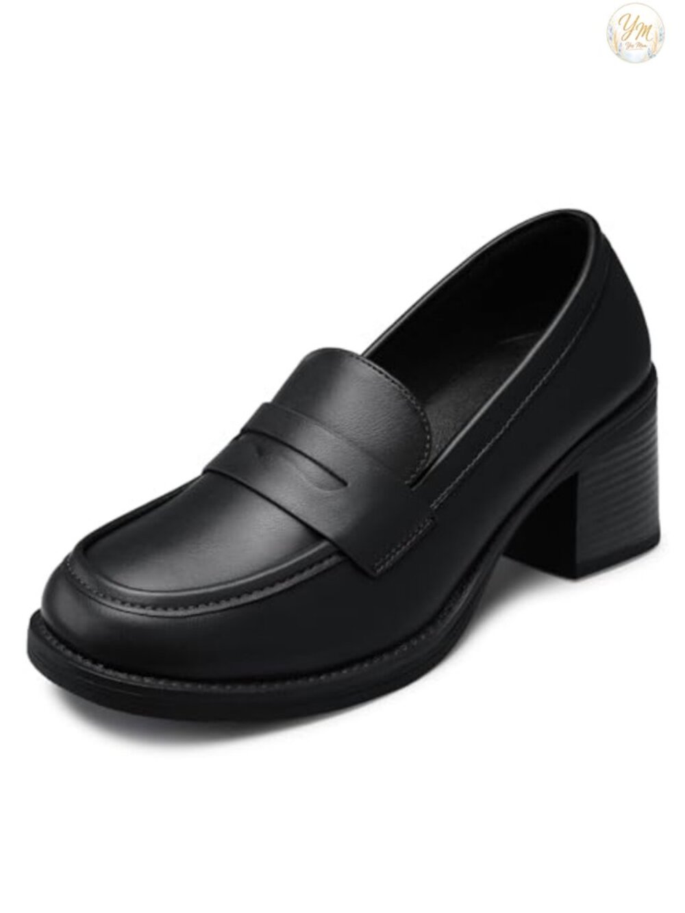 Women's Chunky Block Heel Penny Loafers Faux Leather Slip-On Work Shoes